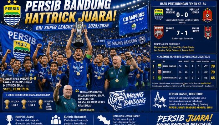 Persib Cetak Hattrick Juara, Maung Bandung Kukuhkan Dominasi di Super League 2025/2026