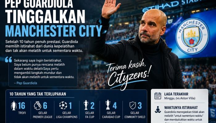 Pep Guardiola Tinggalkan Manchester City, Pilih Istirahat dari Dunia Kepelatihan