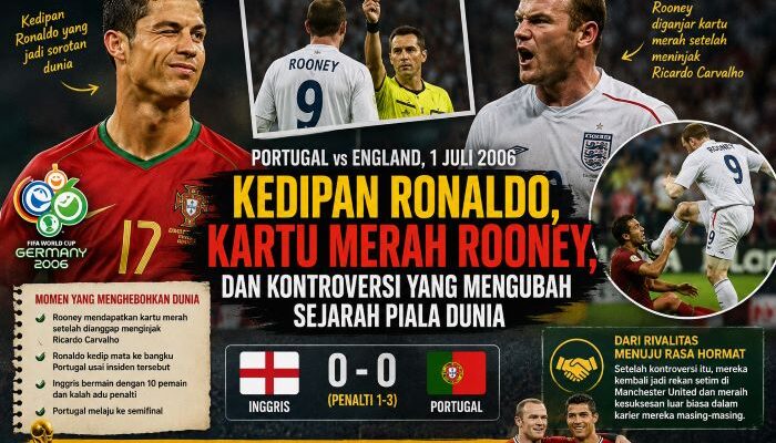 Kedipan Ronaldo, Kartu Merah Rooney dan Kontroversi yang Mengubah Piala Dunia 2006