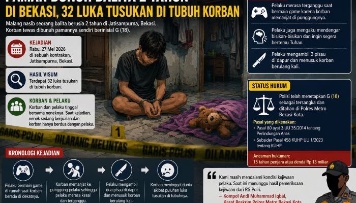 Paman Pembunuh Balita 2 Tahun di Bekasi Jadi Tersangka, Polisi Temukan Puluhan Luka pada Korban