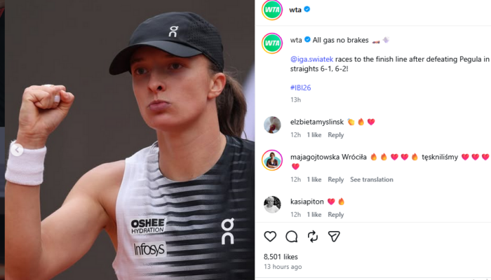 Iga Swiatek Melaju ke Semifinal Italian Open, Jessica Pegula Dibungkam Dua Set Langsung