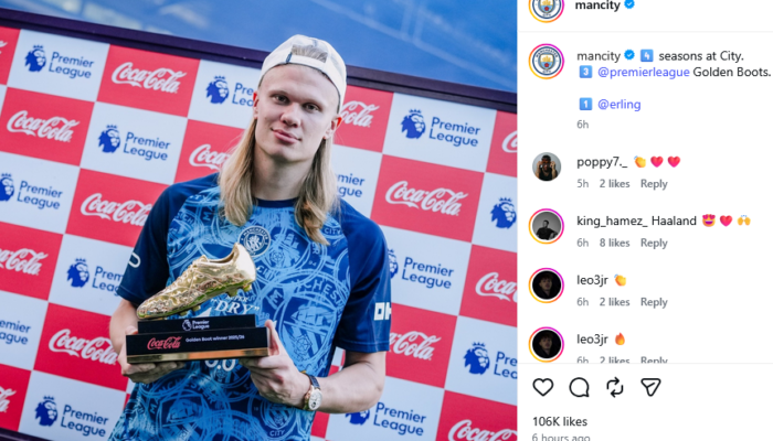 Haaland Kembali Raih Sepatu Emas Premier League, Catat Rekor Tajam Bersama Manchester City