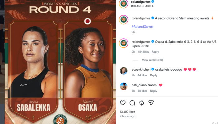 Naomi Osaka Cetak Sejarah di French Open 2026, Tantang Aryna Sabalenka di Babak 16 Besar