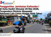 Penggantian Jembatan Kaliombo I di Kota Kediri Dimulai 29 Mei 2026, Pengendara Diminta Waspadai Rekayasa Lalu Lintas hingga Akhir Tahun
