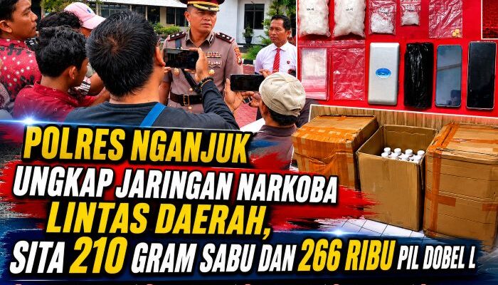Polres Nganjuk Bongkar Jaringan Narkoba Lintas Daerah, Sita 210 Gram Sabu dan 266 Ribu Pil Dobel L