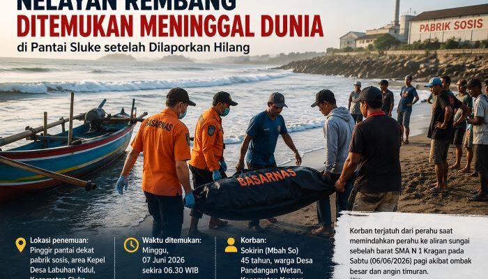 Nelayan Rembang yang Hilang Akhirnya Ditemukan Meninggal Dunia di Pantai Sluke