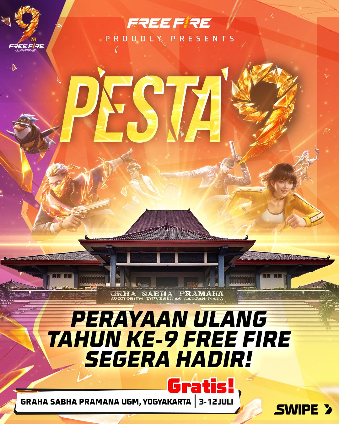 Event Free Fire Pesta 9 ulang tahun ke-9 dengan festival rakyat di Yogyakarta