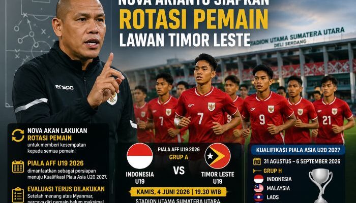 Nova Arianto Siapkan Rotasi Pemain Timnas U19 Indonesia Lawan Timor Leste