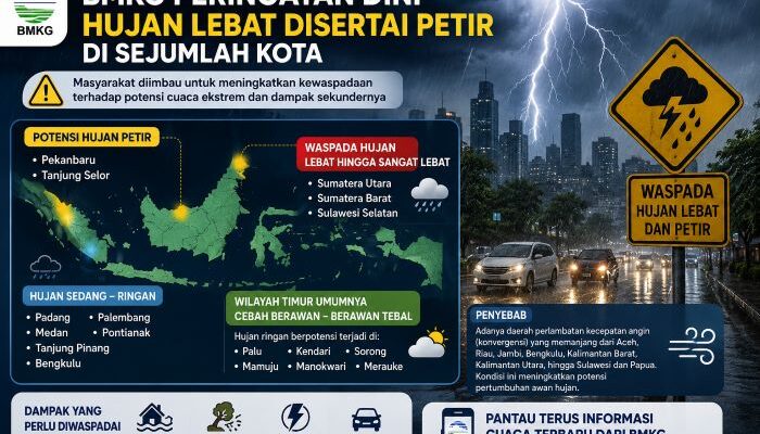 BMKG Keluarkan Peringatan Dini, Hujan Lebat Disertai Petir Berpotensi Terjadi di Sejumlah Kota