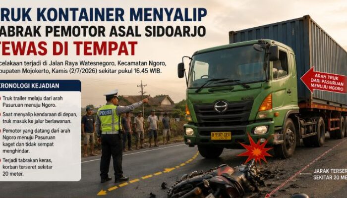 Kurang Hati-Hati, Truk Trailer Tabrak Pengendara Motor hingga Tewas di Mojokerto