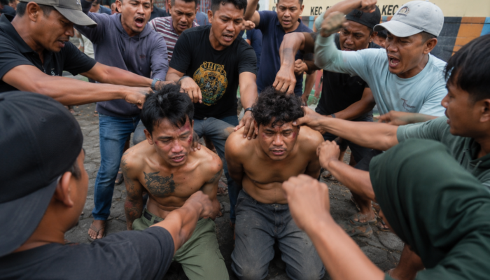 Gagal Kabur Usai Bobol SDN Brangkal, Dua Pencuri Elektronik Diamuk Massa