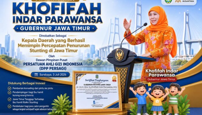 Sukses Tekan Stunting hingga 14,7 Persen, Gubernur Khofifah Raih Penghargaan Bergengsi dari Persagi