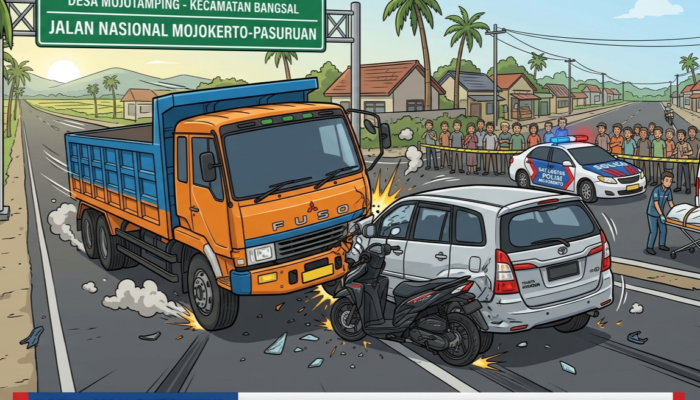 Kecelakaan Maut di Jalan Nasional Mojokerto-Pasuruan: Pengendara Supra X Tewas Terlindas Truk Fuso