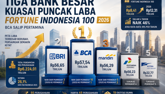 BCA, BRI, Mandiri Kuasai Puncak Laba Fortune 100