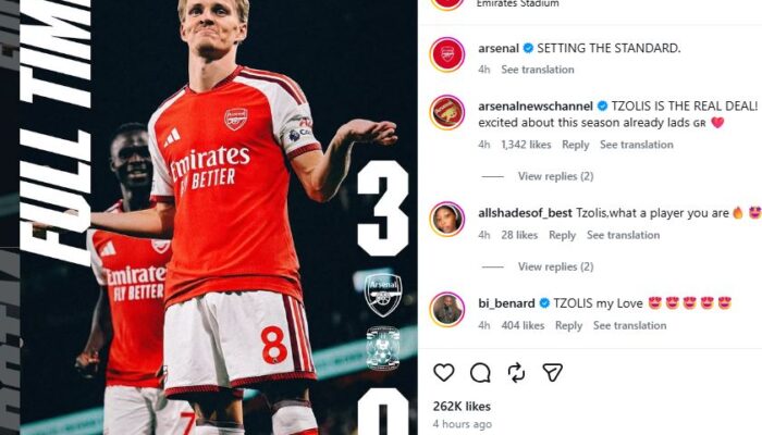 Tekuk Conventry 3-0 Arsenal Awali Premier League dengan Sempurna