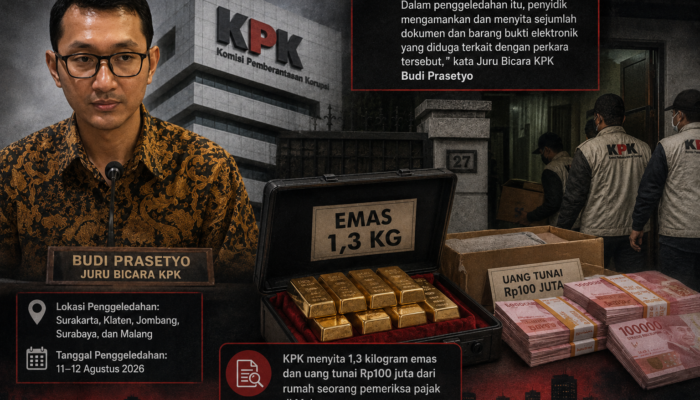 KPK Sita Emas 1,3 kg dan Uang Rp 100 Juta