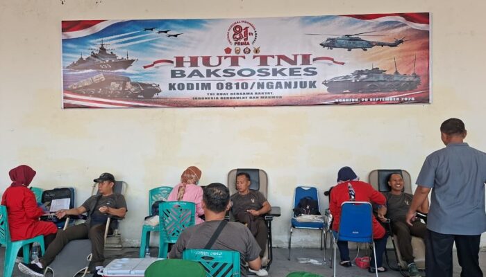 Sambut HUT Ke-81 TNI, Kodim 0810/Nganjuk Gelar Baksos Donor Darah