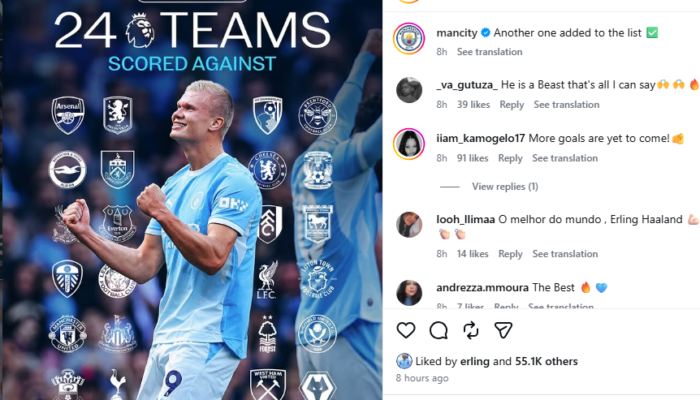 Haaland Cetak Gol ke-300, Manchester City Sapu Bersih Awal Premier League
