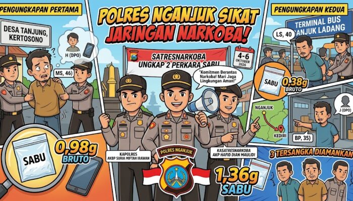 3 Hari, Polres Nganjuk Ringkus Tiga Tersangka Narkoba